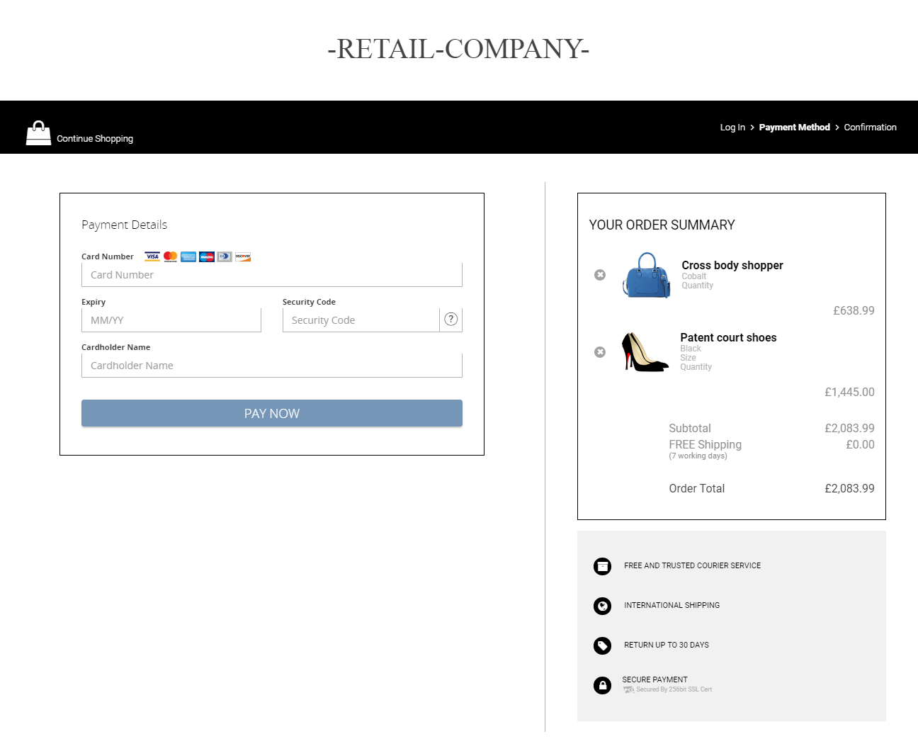 Screenshot of the HPP for a retail company