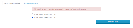 Send payment method tab with Confirm Order button