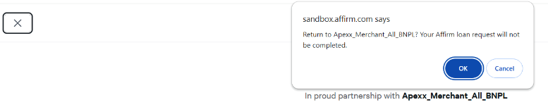 Loan request decline message with OK button