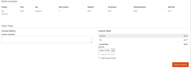 Items to invoice details with a Submit Invoice button