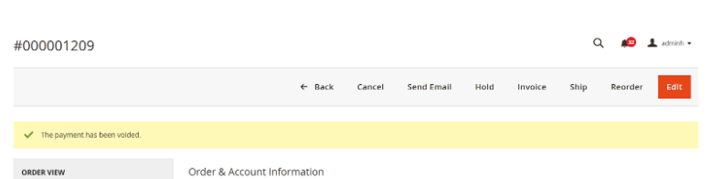 Confirmation message that the payment has been voided