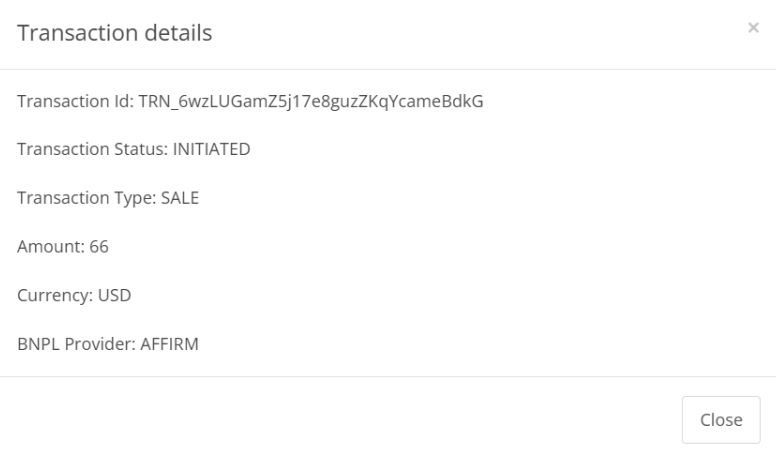Transaction details popup