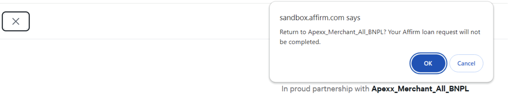 Popup message to confirm cancelation without completing loan request