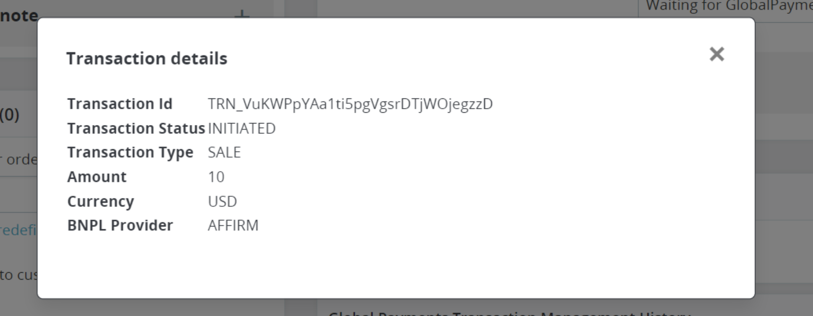 Transaction details popup
