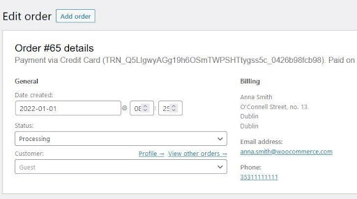 Edit order details screen