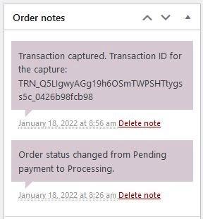 two order notes with saved transaction information